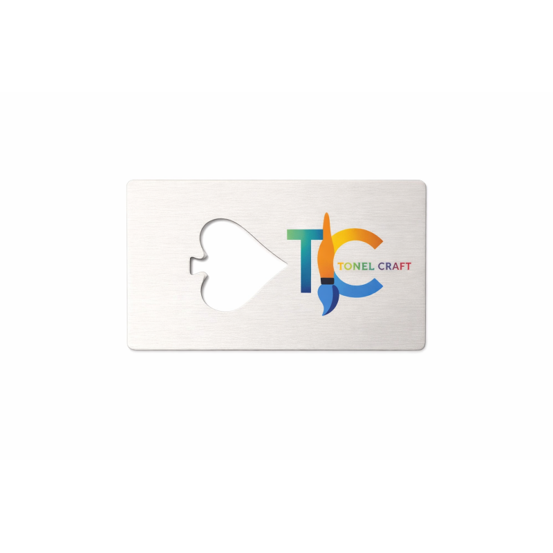 Desfăcător de sticle metalic în formă de carte de joc