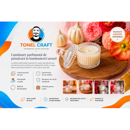 Lumânare parfumată în bombonieră Carousel din ceară naturală de soia 70g